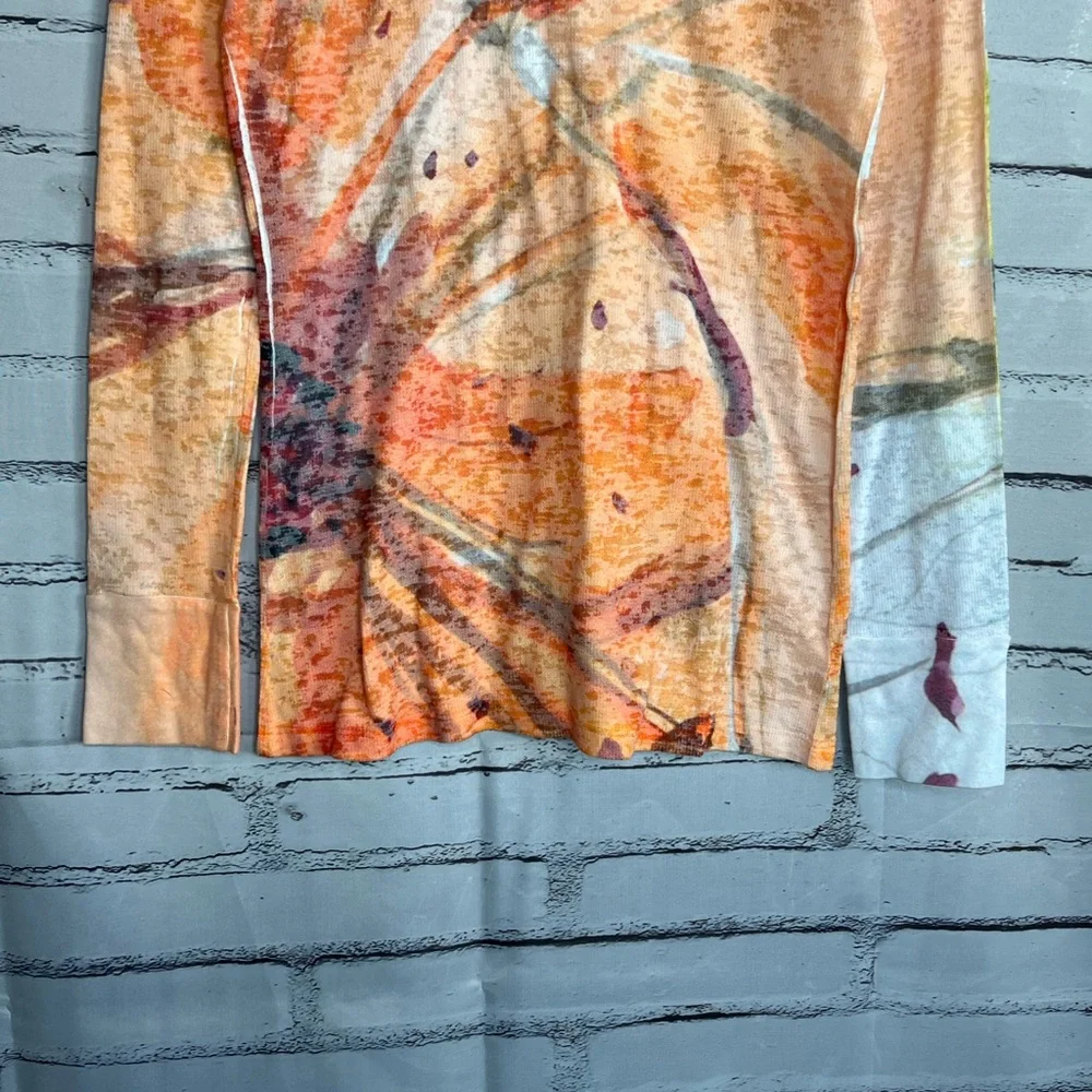 Before + Again Orange Red Graphic Long Sleeve Crew Shirt True to Size Women’s S - Picture 4 of 15
